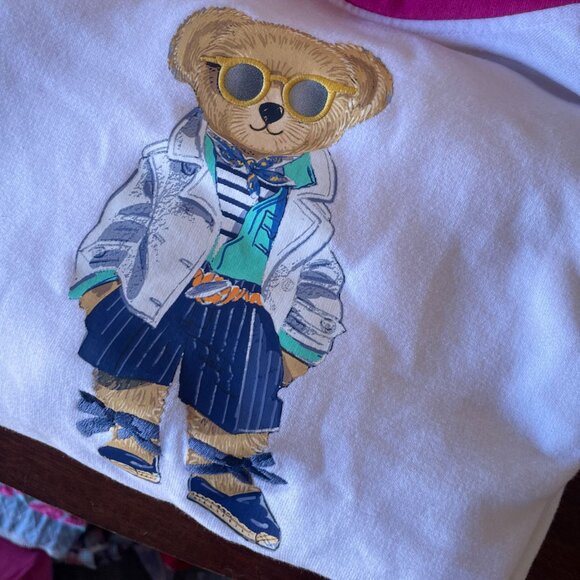 RARE Polo Bear Ralph Lauren Girls SZ XL Pink White Hoodie Fleece - Picture 14 of 14